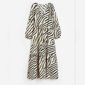 {H&M} Balloon Sleeve Button-Down Tie-Belt Maxi Dress - Zebra Print - Large (O/F)